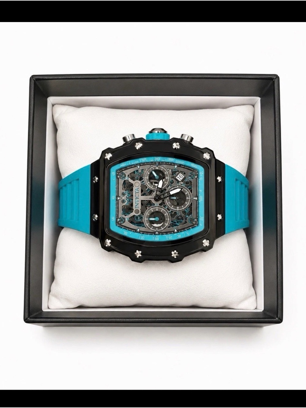 Invicta Men's Turquoise Strap Black Chronograph Watch. 69730 Monaco GP inspired.
